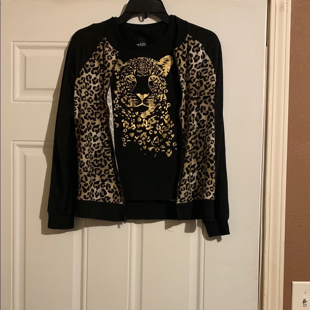 Wonder Nation Black and Leopard Print Jacket and Shirt Set